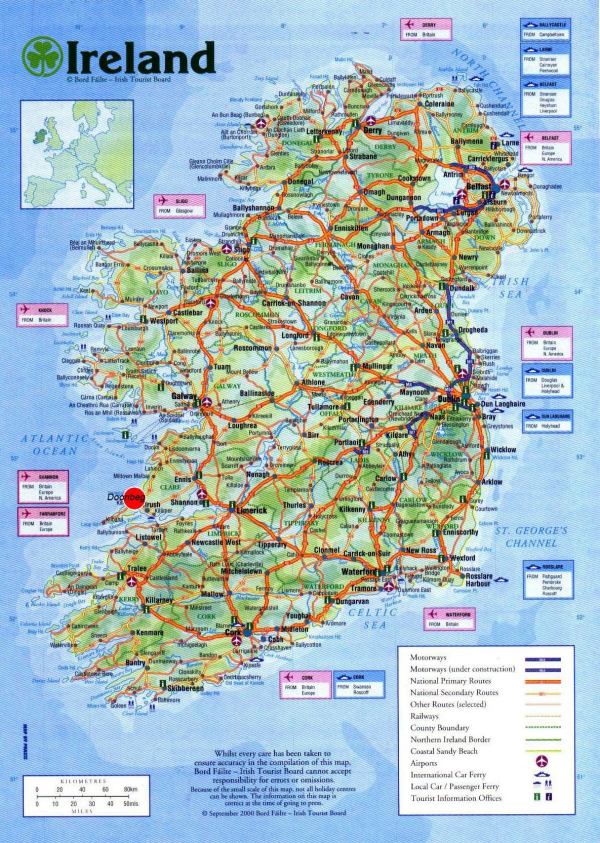 карта Ірландії показуючи пам'ятки