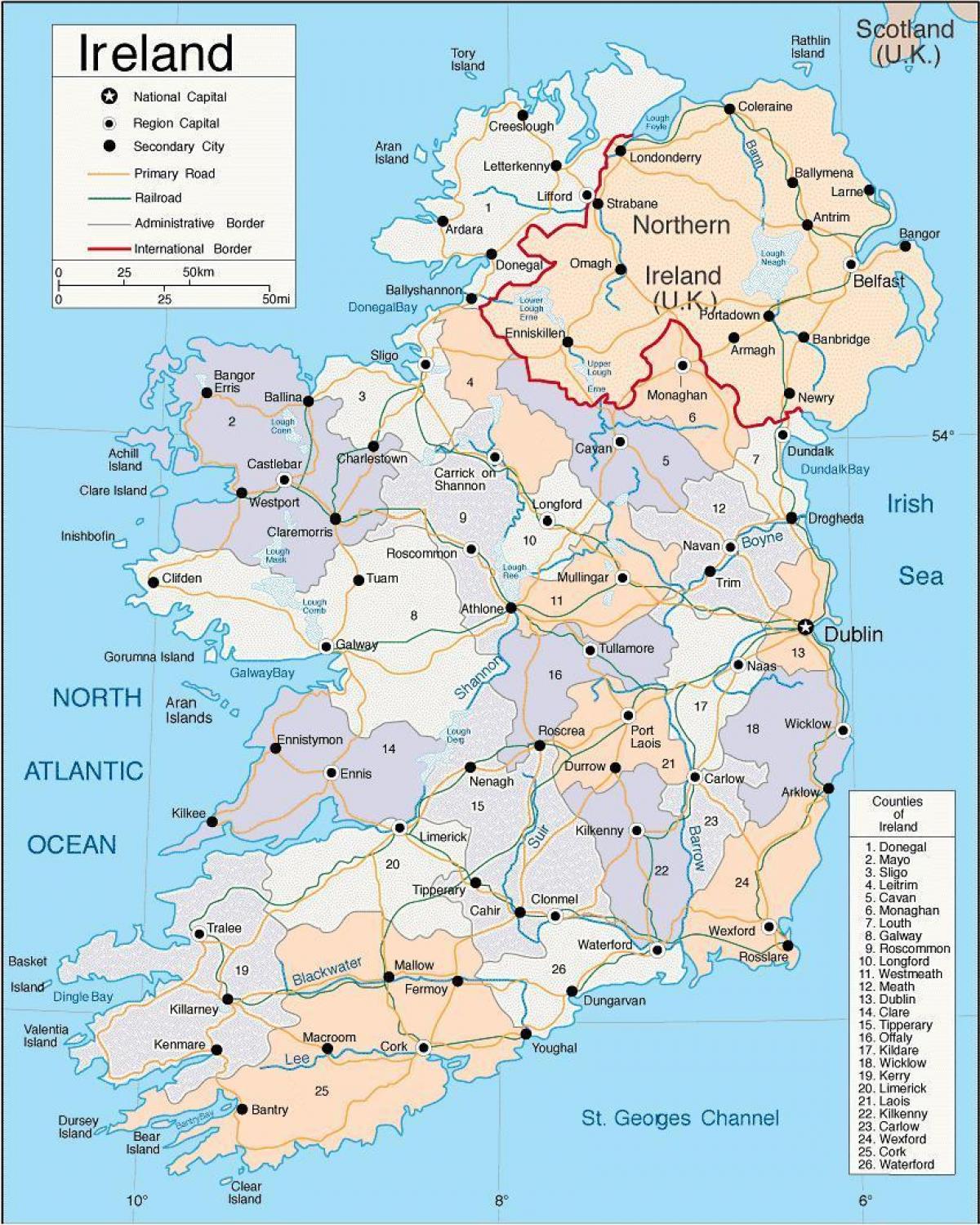 карта Ірландії показуючи міст