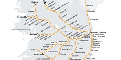 Подорож на поїзді в Ірландії карті